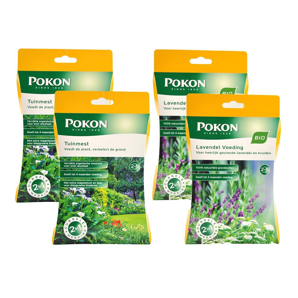 8711969017054-8711969016958-pokon-tuinmest-bio-lavendel-kruiden-voeding-voordeelpack-100-gram